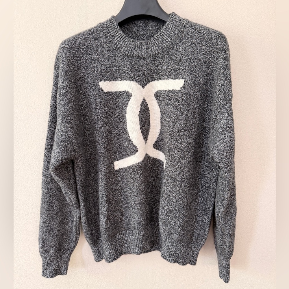 Gray Sweater with White Logo